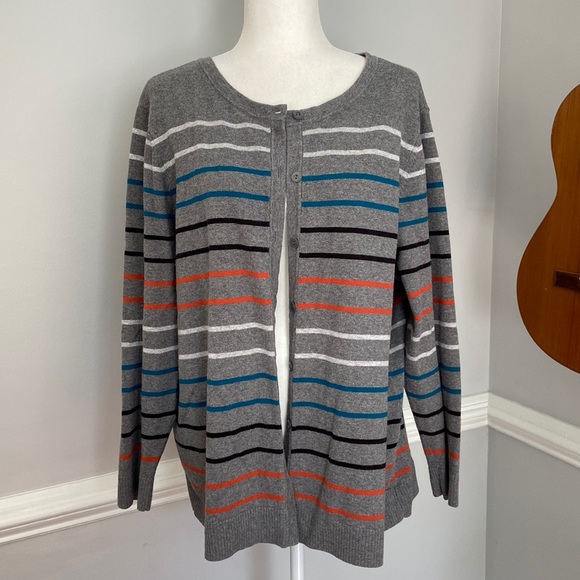CJ Banks Striped Cardigan Sweater Tank Set - Picture 4 of 8